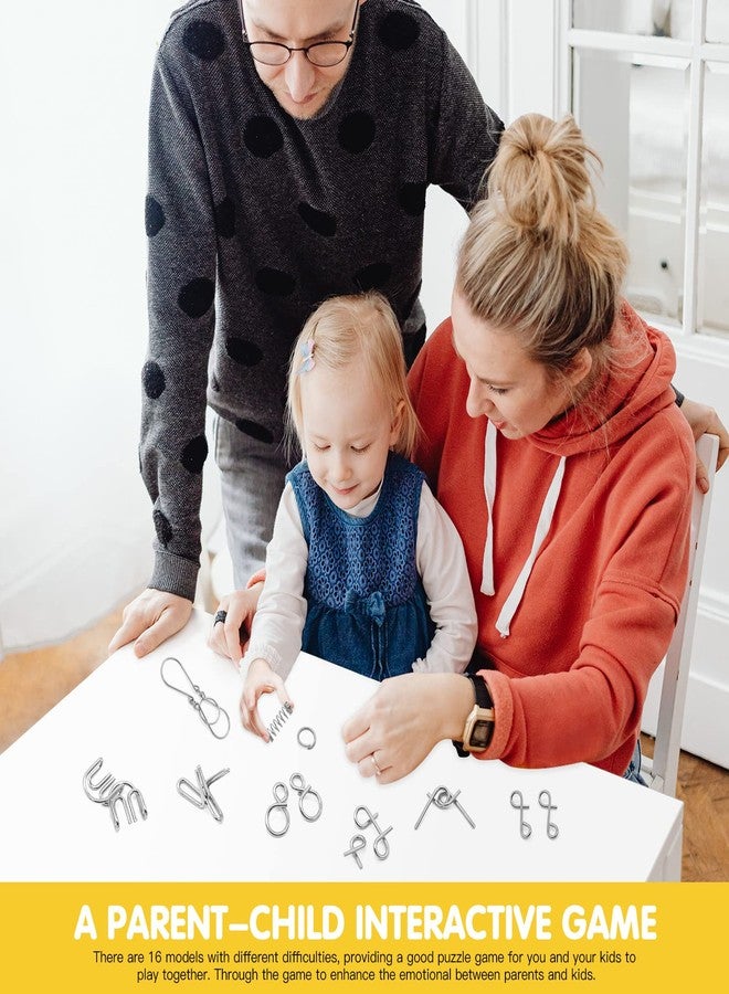 Padike Metal Wire Puzzle 16-Piece Set with Pouch - IQ Test Brain Teaser Disentanglement Chinese Ring Fidget Toy for Kids & Adults - Portable Party Favor - Image 4